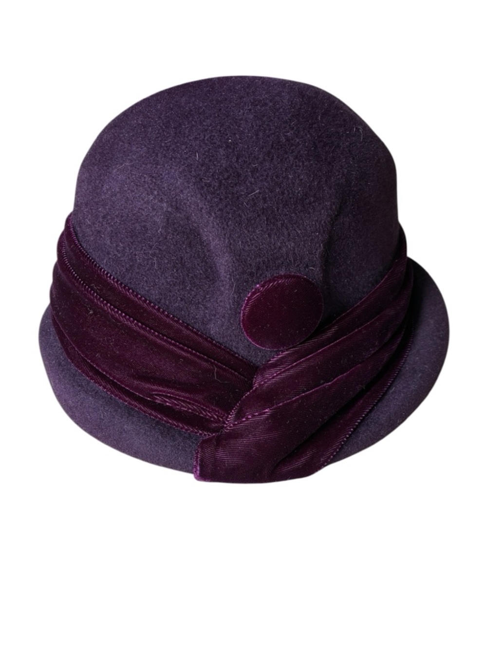 Lilliput Hats Women's Purple Felt Cloche Hat Velvet Band Made in Canada 🇨🇦
